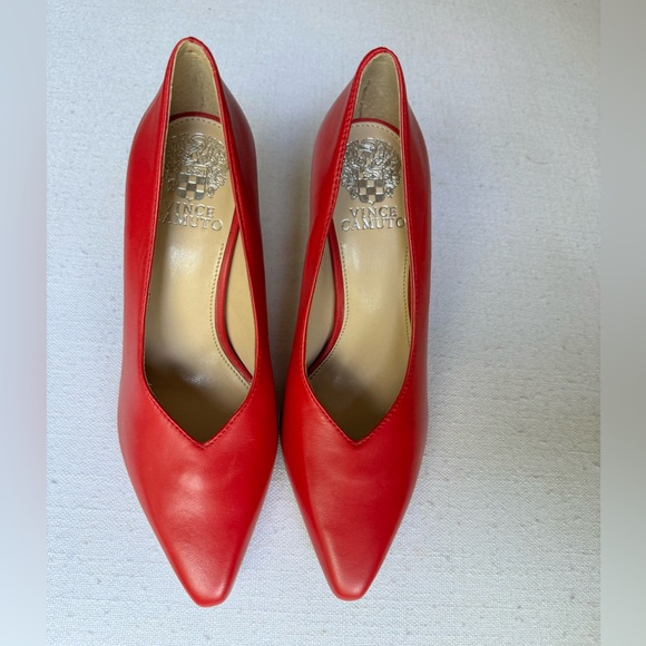 Red Leather Vince Camuto High Heels - Picture 3 of 12